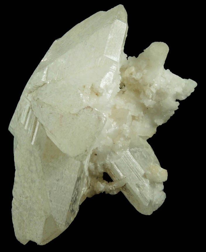 Cerussite sixling-twinned crystals with Hydrocerussite coating plus minor Calcite from Tsumeb Mine, Lead Pocket, Otavi-Bergland District, Oshikoto, Namibia