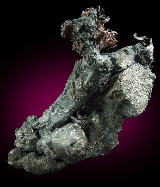 Acanthite with Native Silver (naturally occurring silver crystals) from Xiaoqinggou, Datong, Shanxi, China