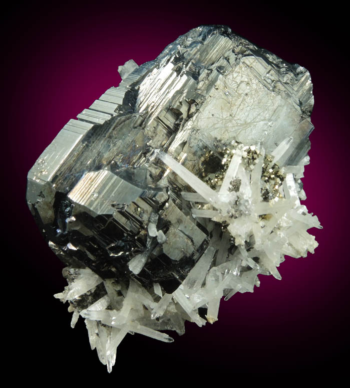 Bournonite, Quartz, Pyrite from Yaogangxian Mine, Nanling Mountains, Hunan, China