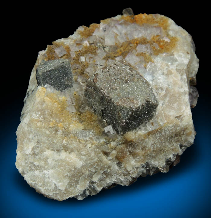 Galena with Anglesite coating on Quartz and Fluorite from Royal Flush Mine, Hansonburg District, 8.5 km south of Bingham, Socorro County, New Mexico
