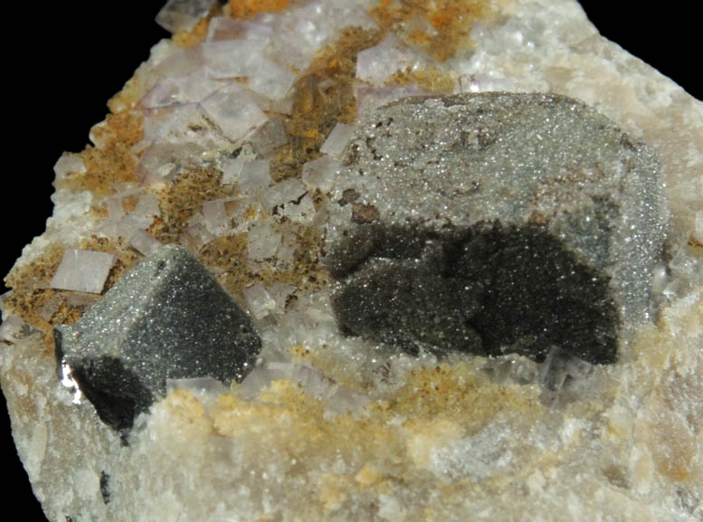 Galena with Anglesite coating on Quartz and Fluorite from Royal Flush Mine, Hansonburg District, 8.5 km south of Bingham, Socorro County, New Mexico