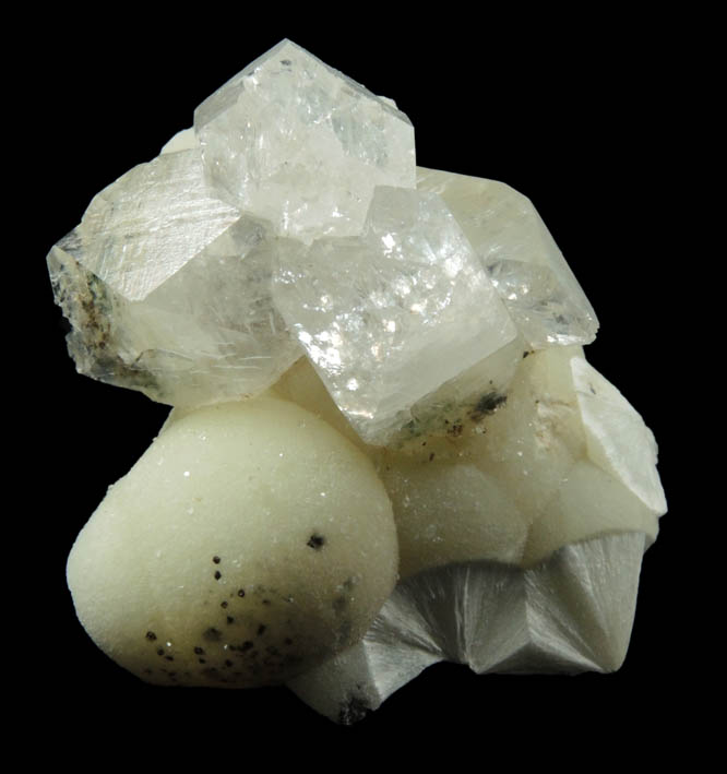 Apophyllite, Goethite, Pyrite on Pectolite from Millington Quarry, Bernards Township, Somerset County, New Jersey