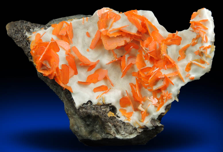 Wulfenite and Calcite from Jianshan Mine, Kuruktag Mountains, 300 km southeast of rmqi, Shanshan County, Xinjiang Uygur Region, China