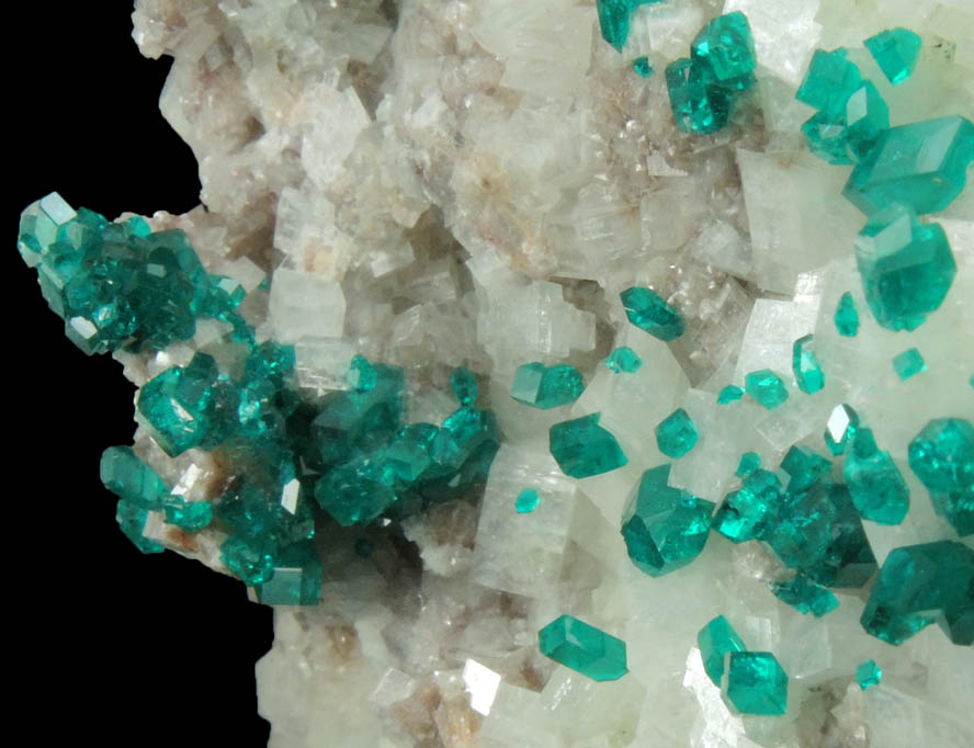 Dioptase over Calcite with Duftite from Tsumeb Mine, Otavi-Bergland District, Oshikoto, Namibia (Type Locality for Duftite)