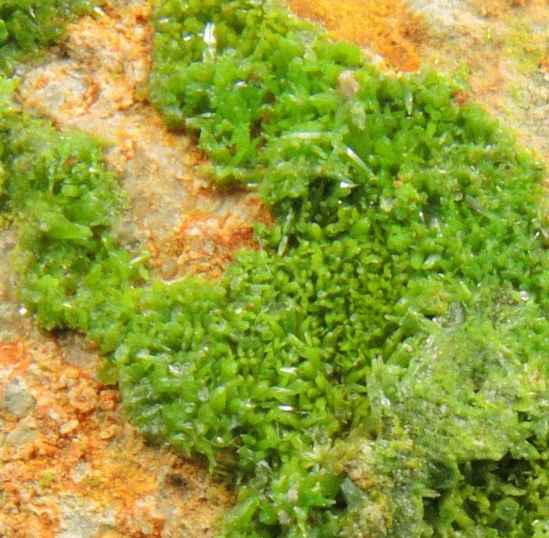 Pyromorphite over Quartz from Wheatley Mine, Phoenixville District, Chester County, Pennsylvania