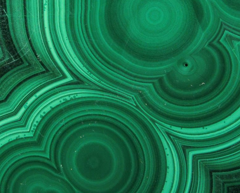 Malachite (polished slice of concentric growth malachite) from Kolwezi Mining District, 240 km WNW of  Lubumbashi, Katanga Copperbelt, Lualaba Province, Democratic Republic of the Congo