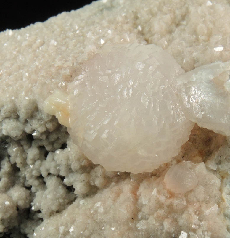 Calcite var. Manganoan Calcite with Barite and Quartz over Hematite from Montreal Mine, Gogebic Iron Range, Iron County, Wisconsin