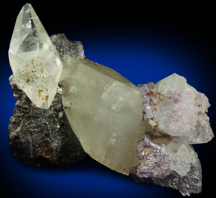 Calcite and Fluorite on Sphalerite from Elmwood Mine, Stonewall Ore Body, Carthage, Smith County, Tennessee