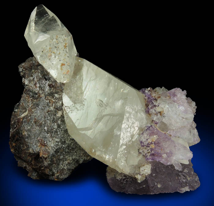 Calcite and Fluorite on Sphalerite from Elmwood Mine, Stonewall Ore Body, Carthage, Smith County, Tennessee