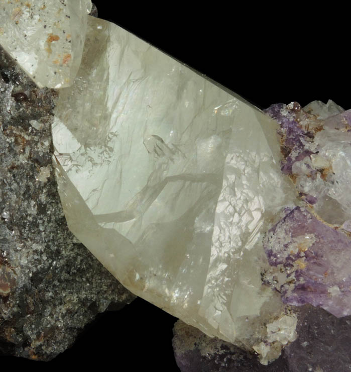 Calcite and Fluorite on Sphalerite from Elmwood Mine, Stonewall Ore Body, Carthage, Smith County, Tennessee