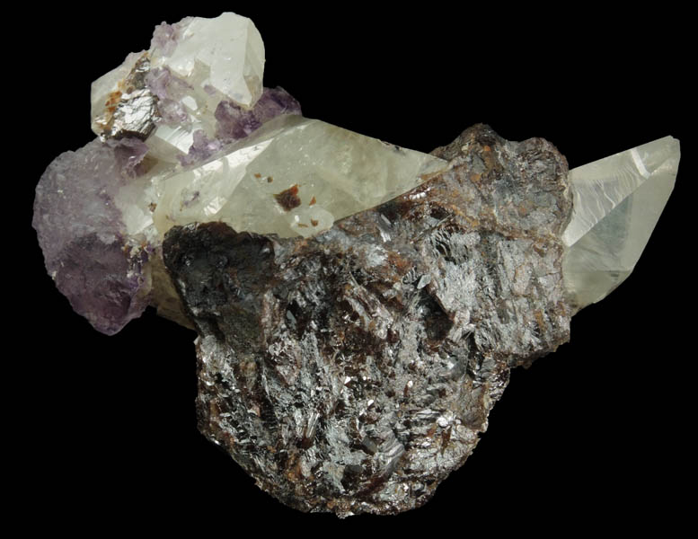 Calcite and Fluorite on Sphalerite from Elmwood Mine, Stonewall Ore Body, Carthage, Smith County, Tennessee