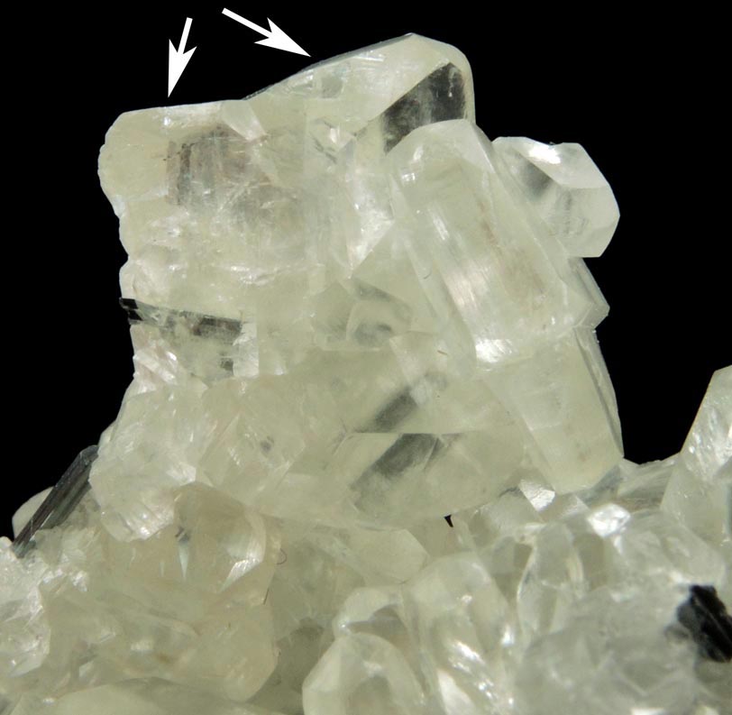 Calcite (butterfly-twinned crystals) with Stibnite inclusions from Xikuangshan, 12 km northeast of Lengshuijiang, Hunan Province, China