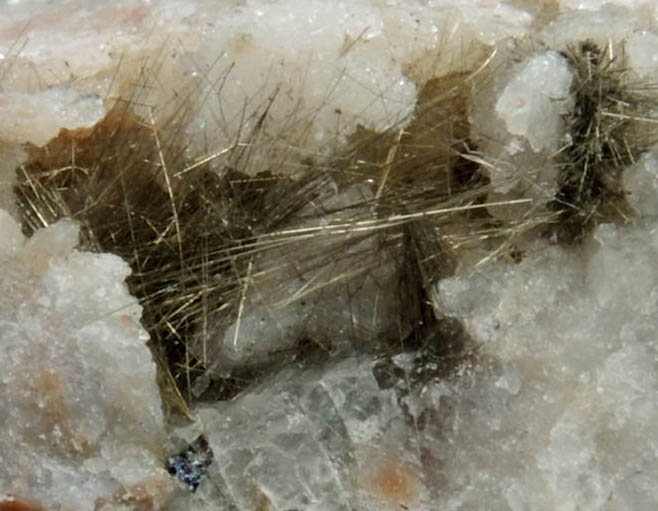 Millerite in Quartz Geode from US Route 27 road cut, Halls Gap, Lincoln County, Kentucky