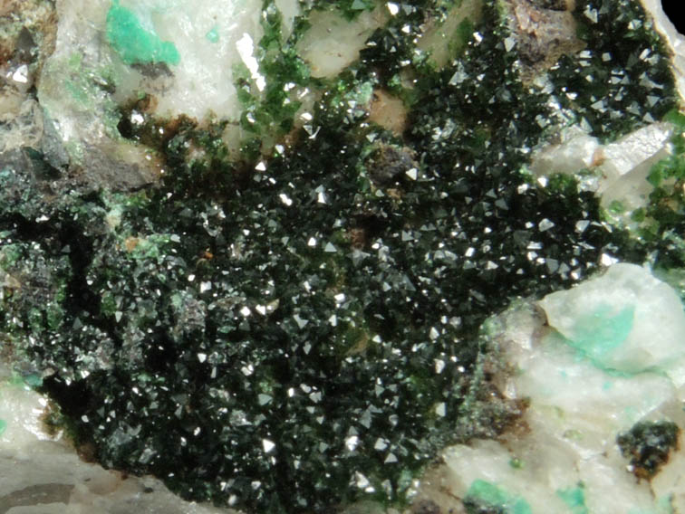 Libethenite on Quartz from Vila Viosa, vora District, Portugal