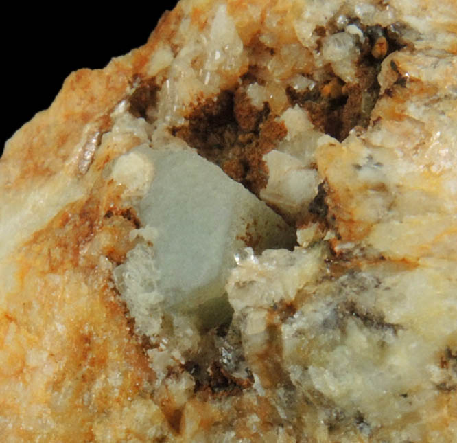 Fluorapatite on Albite with Goethite, Whitlockite from Dunton Mine, Newry, Oxford County, Maine