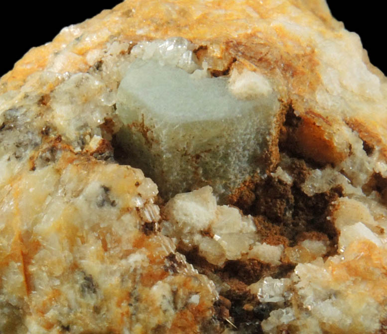Fluorapatite on Albite with Goethite, Whitlockite from Dunton Mine, Newry, Oxford County, Maine