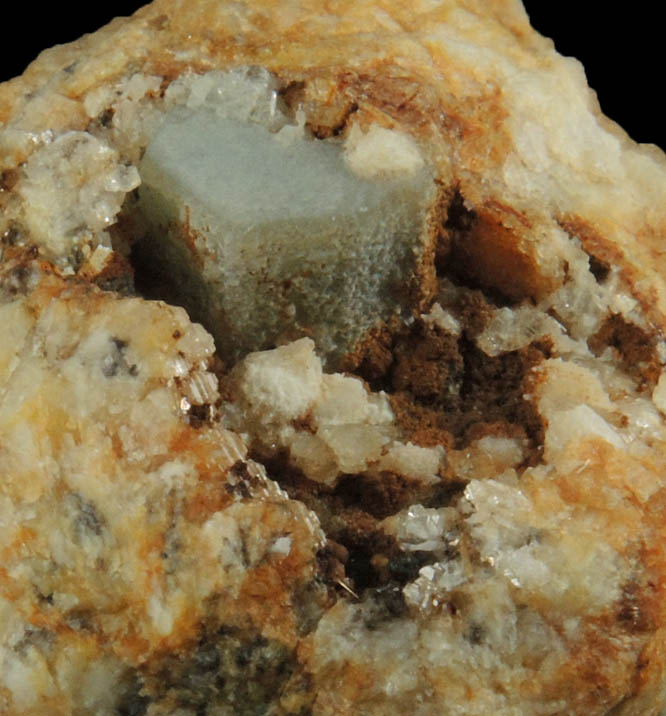 Fluorapatite on Albite with Goethite, Whitlockite from Dunton Mine, Newry, Oxford County, Maine