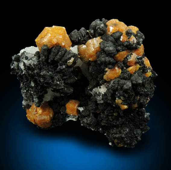 Mimetite var. Campylite with Psilomelane on Barite from Drygill Mine, Caldbeck Fells, 16 km WNW of Penrith, Cumberland, England