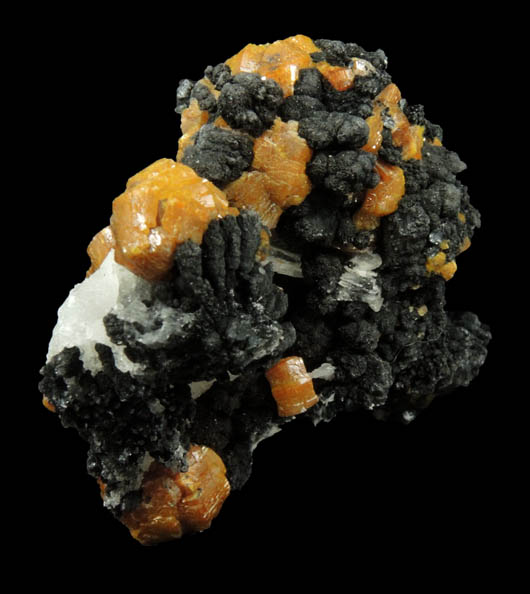 Mimetite var. Campylite with Psilomelane on Barite from Drygill Mine, Caldbeck Fells, 16 km WNW of Penrith, Cumberland, England