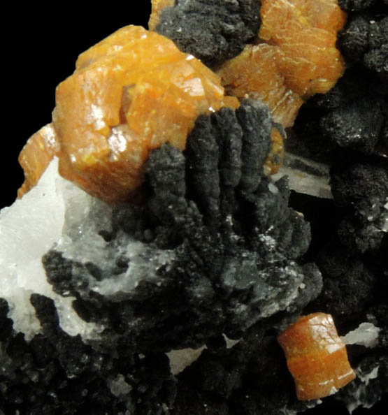 Mimetite var. Campylite with Psilomelane on Barite from Drygill Mine, Caldbeck Fells, 16 km WNW of Penrith, Cumberland, England