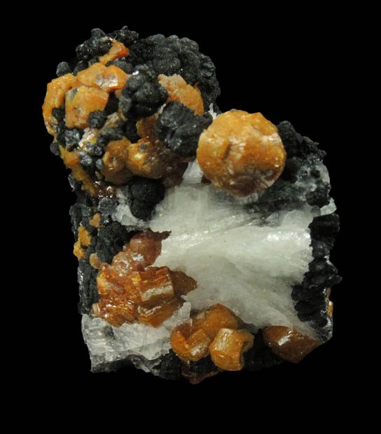 Mimetite var. Campylite with Psilomelane on Barite from Drygill Mine, Caldbeck Fells, 16 km WNW of Penrith, Cumberland, England