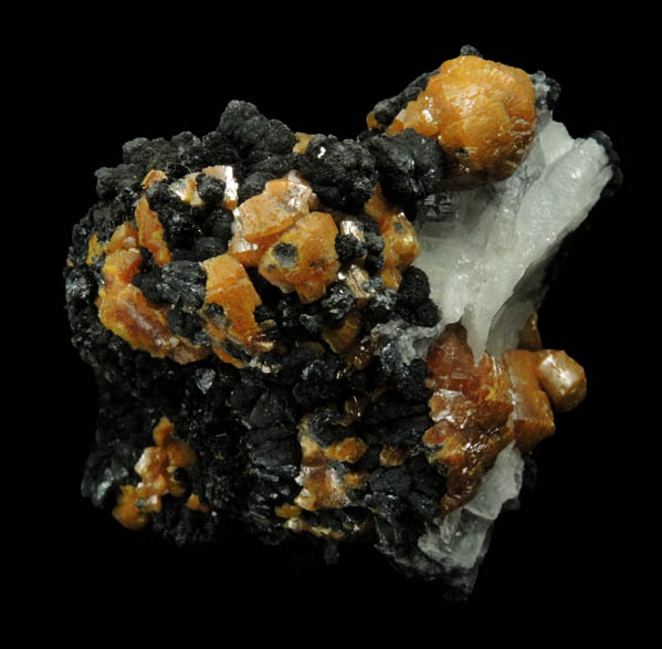 Mimetite var. Campylite with Psilomelane on Barite from Drygill Mine, Caldbeck Fells, 16 km WNW of Penrith, Cumberland, England