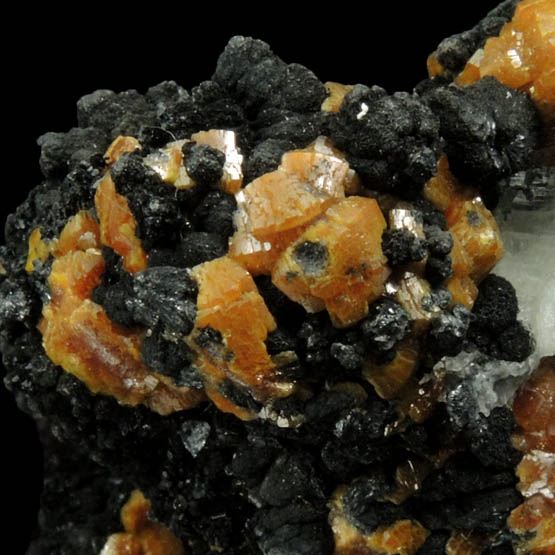 Mimetite var. Campylite with Psilomelane on Barite from Drygill Mine, Caldbeck Fells, 16 km WNW of Penrith, Cumberland, England