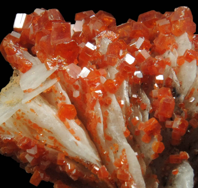 Vanadinite on Barite from Mibladen, Haute Moulouya Basin, Zeida-Aouli-Mibladen belt, Midelt Province, Morocco