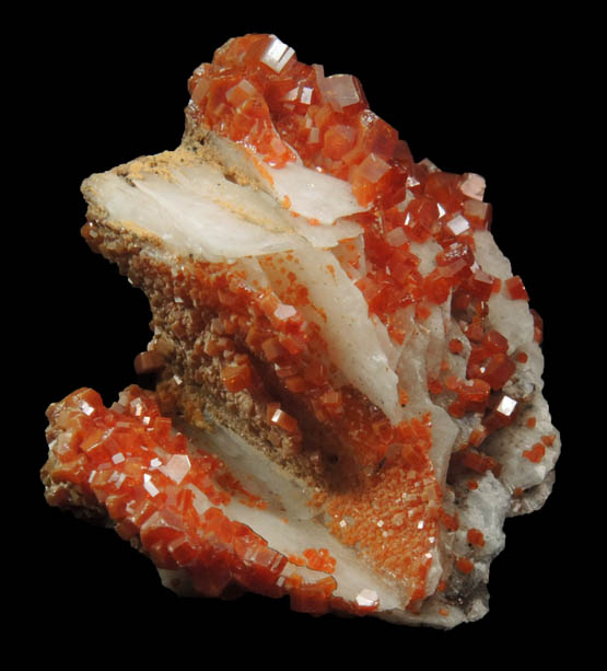 Vanadinite on Barite from Mibladen, Haute Moulouya Basin, Zeida-Aouli-Mibladen belt, Midelt Province, Morocco