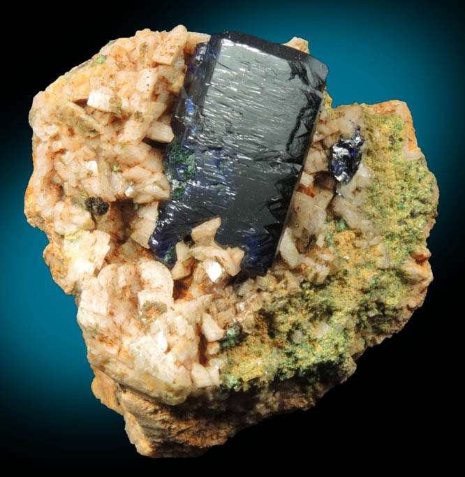 Azurite on Dolomite from Touissit Mine, 21 km SSE of Oujda, Jerada Province, Oriental, Morocco