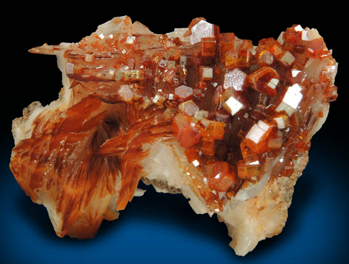 Vanadinite over Barite from Mibladen, Haute Moulouya Basin, Zeida-Aouli-Mibladen belt, Midelt Province, Morocco