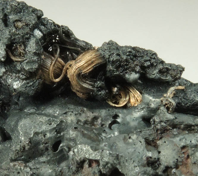 Silver (Native Silver wire crystals) on Acanthite from Xiaoqinggou, Datong, Shanxi, China
