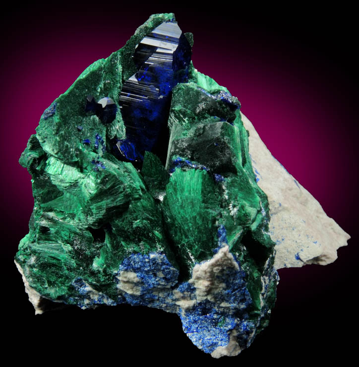 Malachite pseudomorphs after Azurite with second generation of Azurite from Milpillas Mine, Cuitaca, Sonora, Mexico