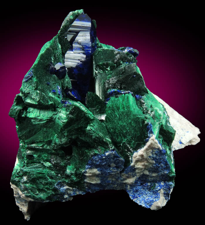 Malachite pseudomorphs after Azurite with second generation of Azurite from Milpillas Mine, Cuitaca, Sonora, Mexico