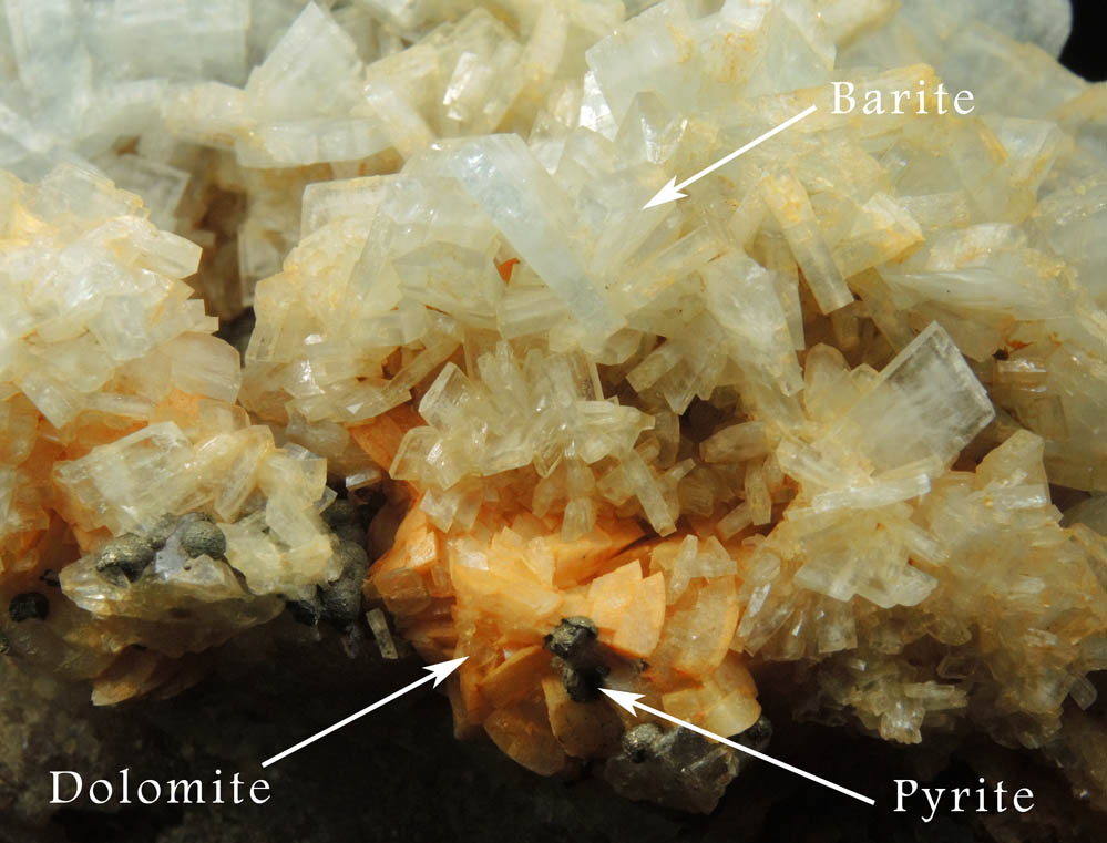 Barite over Pyrite, Dolomite, Fluorite from Moscona Mine, Solis, Villabona District, Asturias, Spain