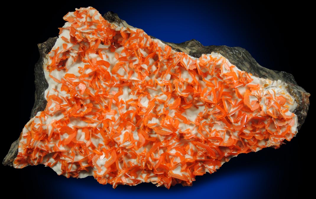 Wulfenite with Calcite from Jianshan Mine, Kuruktag Mountains, 300 km southeast of rmqi, Shanshan County, Xinjiang Uygur Region, China
