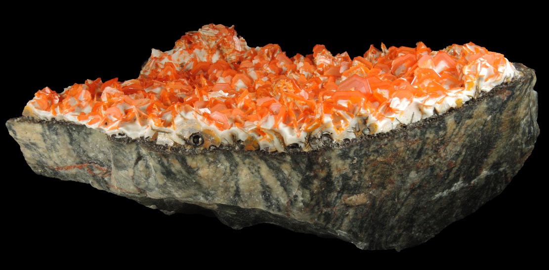 Wulfenite with Calcite from Jianshan Mine, Kuruktag Mountains, 300 km southeast of rmqi, Shanshan County, Xinjiang Uygur Region, China