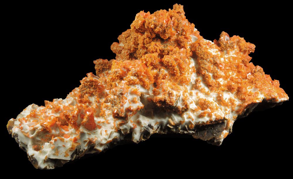 Wulfenite on Wulfenite with Calcite from Jianshan Mine, Kuruktag Mountains, 300 km southeast of rmqi, Shanshan County, Xinjiang Uygur Region, China