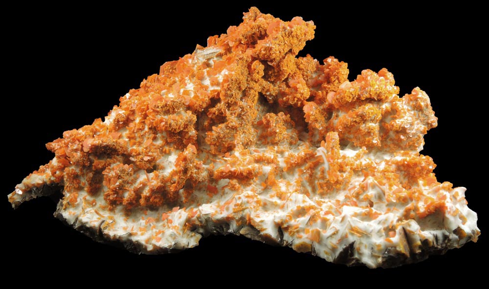 Wulfenite on Wulfenite with Calcite from Jianshan Mine, Kuruktag Mountains, 300 km southeast of rmqi, Shanshan County, Xinjiang Uygur Region, China