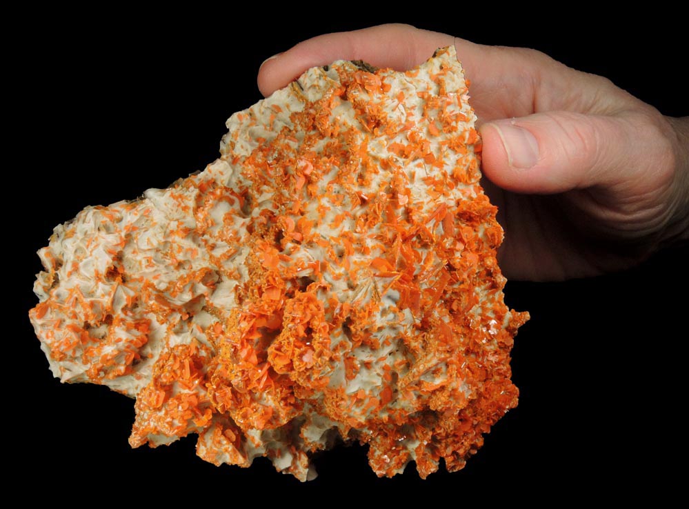 Wulfenite on Wulfenite with Calcite from Jianshan Mine, Kuruktag Mountains, 300 km southeast of rmqi, Shanshan County, Xinjiang Uygur Region, China