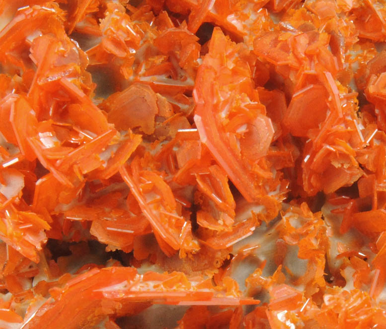 Wulfenite over Calcite from Jianshan Mine, Kuruktag Mountains, 300 km southeast of rmqi, Shanshan County, Xinjiang Uygur Region, China