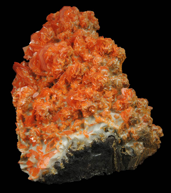 Wulfenite over Calcite from Jianshan Mine, Kuruktag Mountains, 300 km southeast of rmqi, Shanshan County, Xinjiang Uygur Region, China