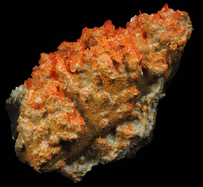 Wulfenite over Calcite from Jianshan Mine, Kuruktag Mountains, 300 km southeast of rmqi, Shanshan County, Xinjiang Uygur Region, China