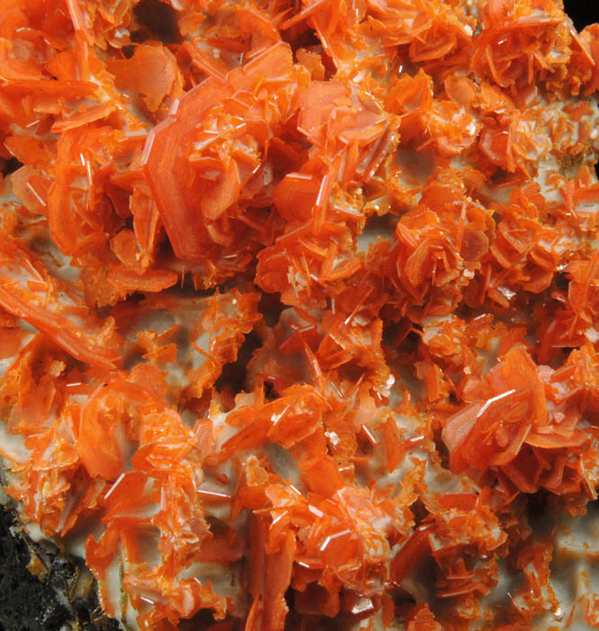 Wulfenite over Calcite from Jianshan Mine, Kuruktag Mountains, 300 km southeast of rmqi, Shanshan County, Xinjiang Uygur Region, China