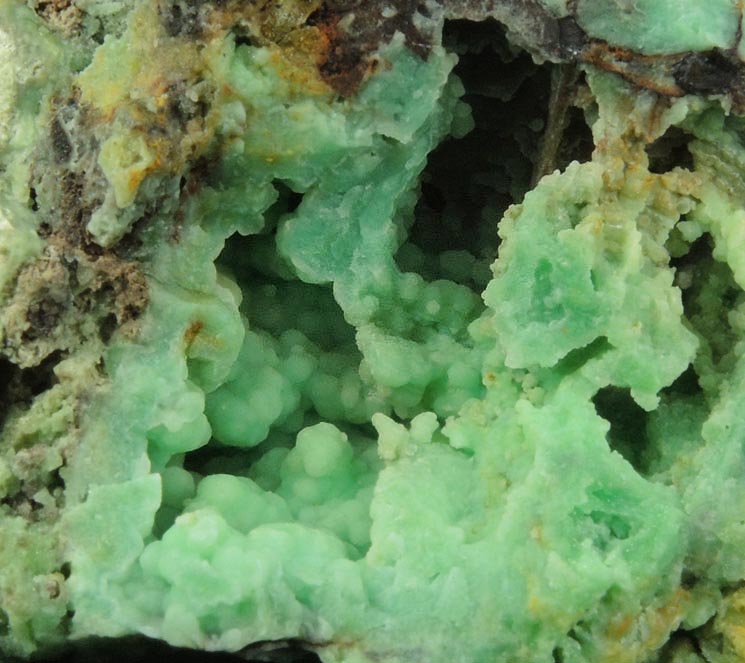 Phosphohedyphane and Chrysocolla over Cerussite from Cove Vein, Whytes Cleuch, Wanlockhead, Dumfriesshire, Scotland