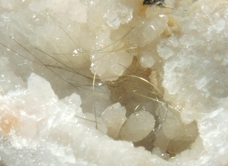 Millerite in Quartz Geode from US Route 27 road cut, Halls Gap, Lincoln County, Kentucky