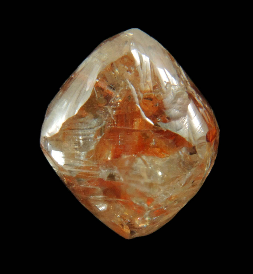 Diamond (8.63 carat red-orange octahedral uncut diamond) from Mirny, Sakha Republic, Siberia, Russia