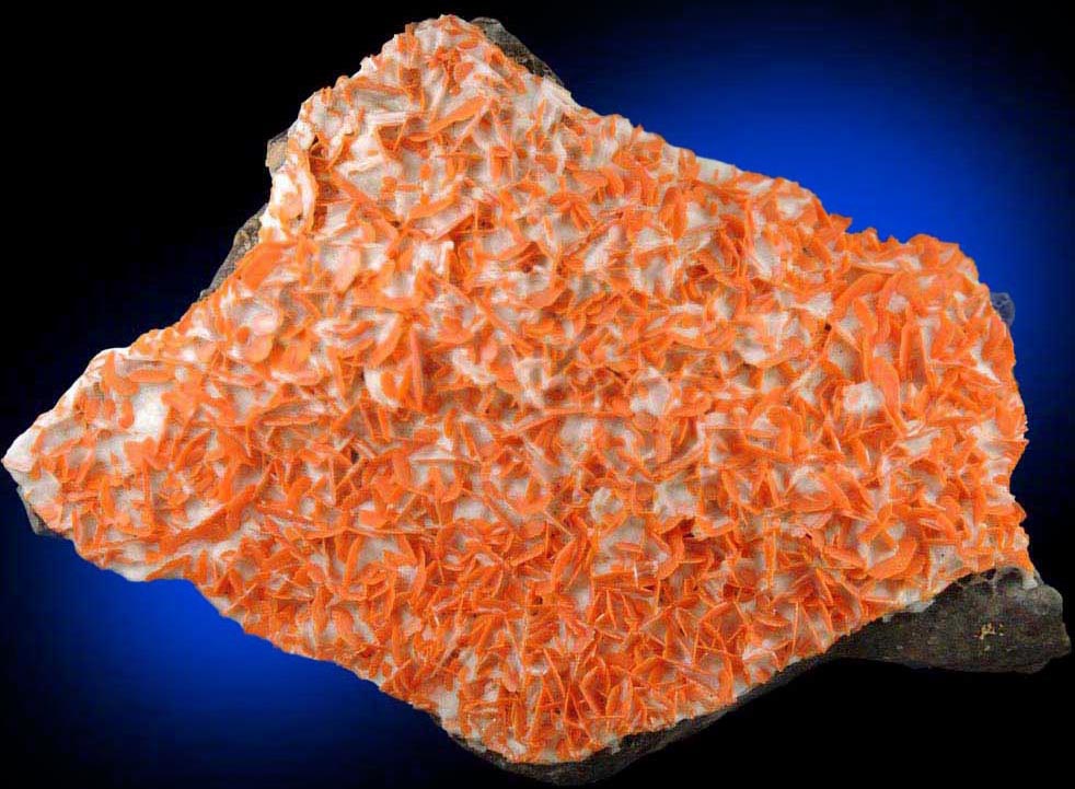 Wulfenite with Calcite from Jianshan Mine, Kuruktag Mountains, 300 km southeast of Ürümqi, Shanshan County, Xinjiang Uygur Region, China