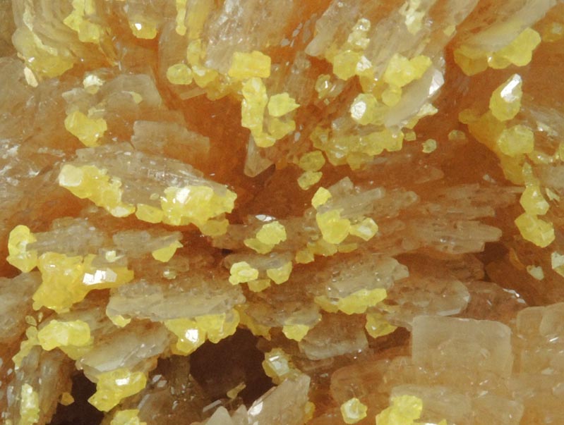 Sulfur on Barite from Machow Mine, Tarnobrzeg, Poland