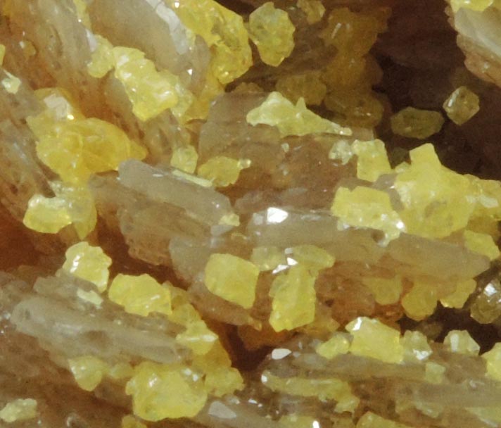 Sulfur on Barite from Machow Mine, Tarnobrzeg, Poland